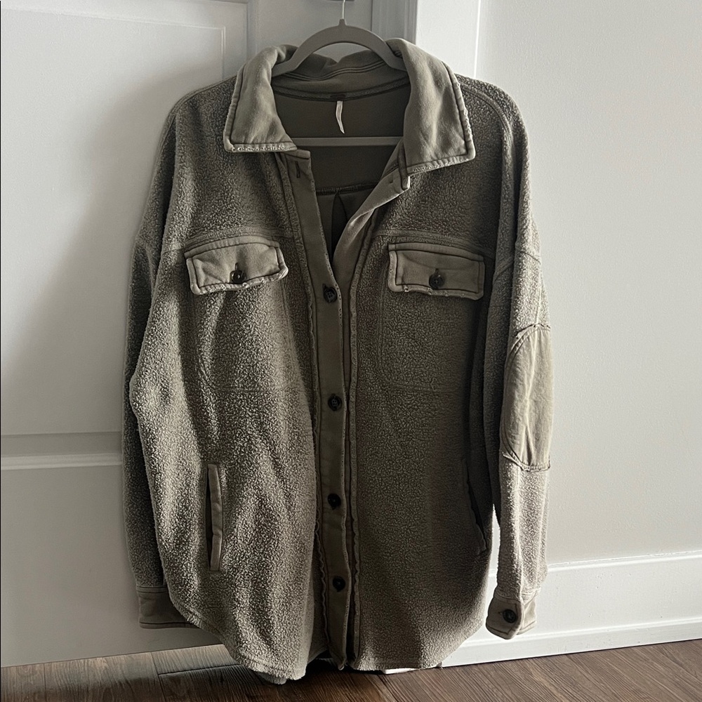 Free People Button-Up Shacket Jacket in Olive
